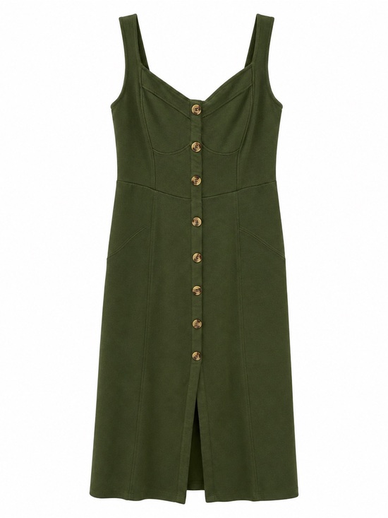 Anthropologie Dresses & Skirts - Anthropologie Maeve Olive Green Button Front Midi Dress Women’s 2 Knee length